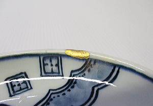 陶器 楕円皿 金継修理事例
